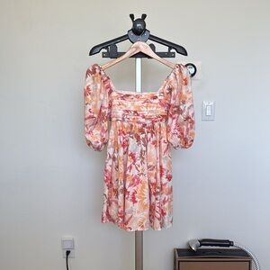 Ruched Bodice Puff Sleeve Mini Dress